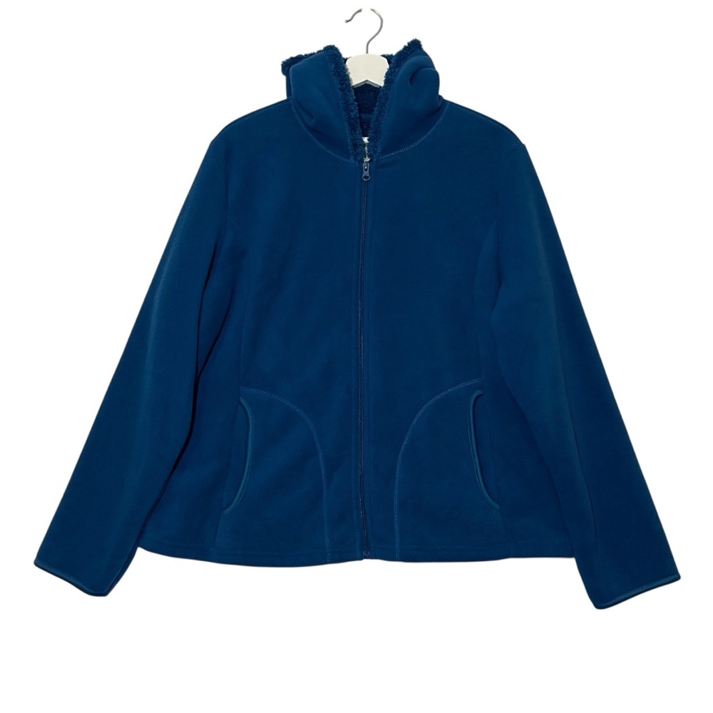 Faded Glory Women Jacket Hoodie XL (16-18) Fleece Blue Full Zipper Pockets